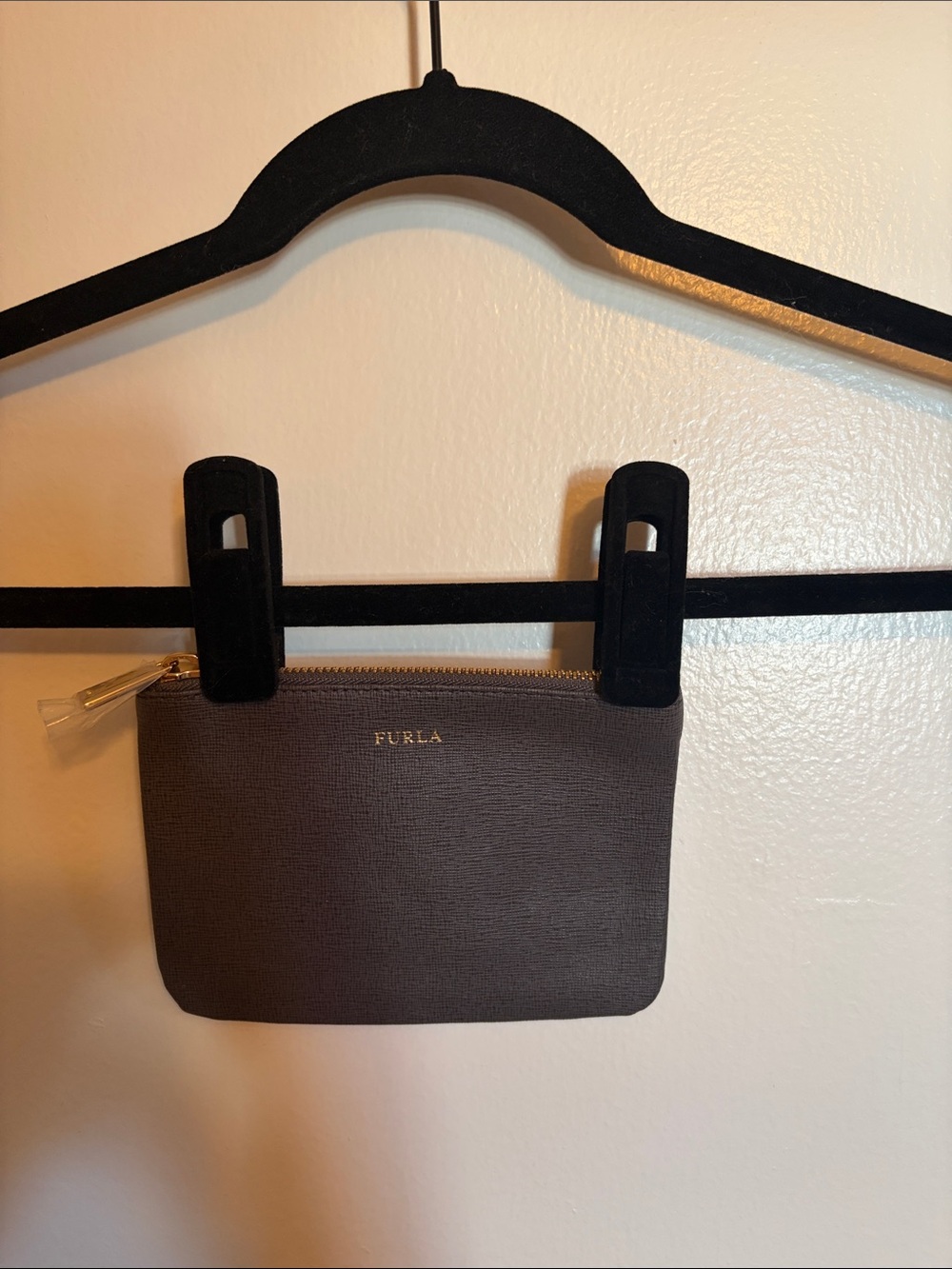 Furla Brown Textured Leather Zip Wristlet